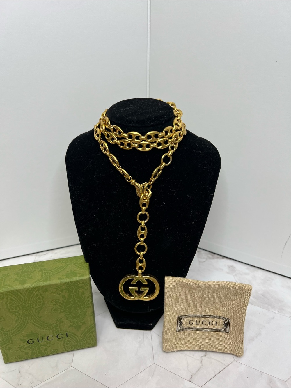 Vintage RARE Gucci Gold Double G Drop Chain Belt/Necklace